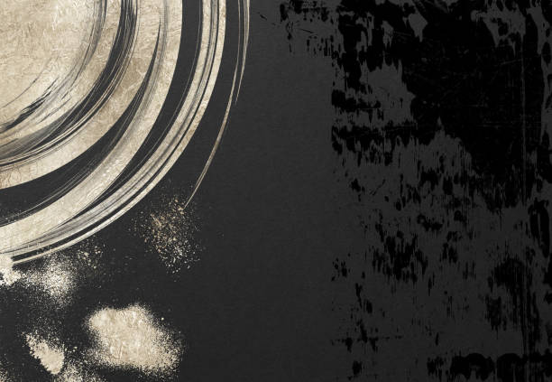 istock Silver and Black Brushstrokes. Abstract Japanese Style Background with Text Space on Black.Dark vintage style template. black background. 1500038420