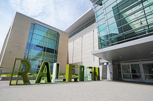 Raleigh, NC - USA - 5-23-2023: View of the entrance to the downtown Raleigh Convention Center