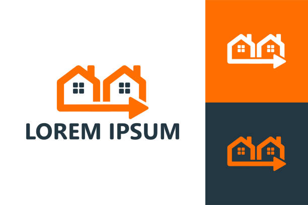 illustrazioni stock, clip art, cartoni animati e icone di tendenza di sposta il vettore di progettazione del modello del logo della casa - addetto ai traslochi
