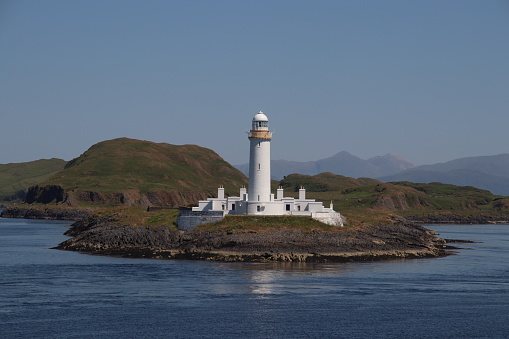 White lighthouse on island of Lismore