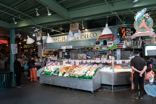 Pike's Place Fish Company Stall in pike's Place Market , Seattle, USA