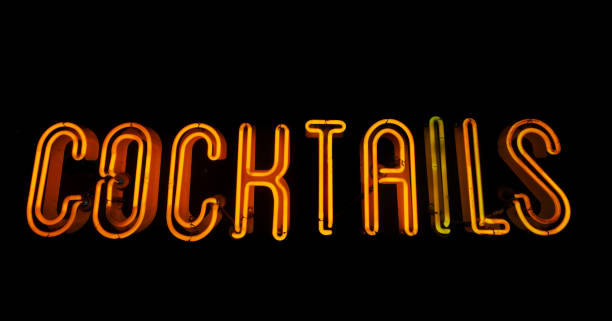 istock Yellow neon cocktails sign on black background 1500042948