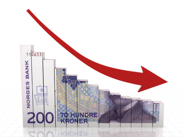 norwegian norsk krone money graph finance crisis - norwegian coin imagens e fotografias de stock