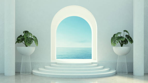 istock Interior Product display podium sea view - 3D rendering 1500049495