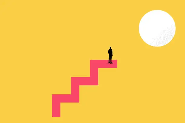 Vector illustration of Businessman on top stairs. concept of leadership, opportunity, and success