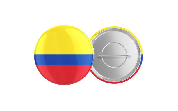 3d Render Colombia Flag Badge Pin Mocap, Front Back Clipping Path, It can be used for concepts such as Policy, Presentation, Election.