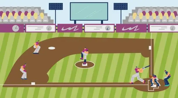 Vector illustration of Baseball game on stadium scene flat style, vector illustration
