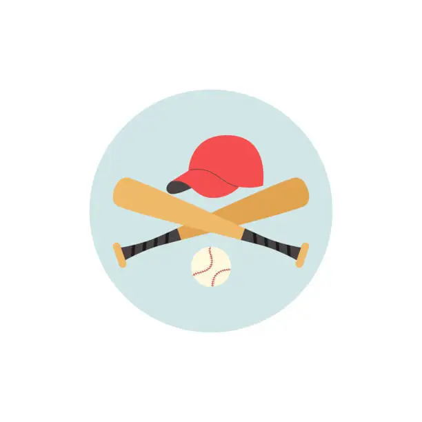Vector illustration of Baseball badge design with crossed bats, flat vector illustration isolated.