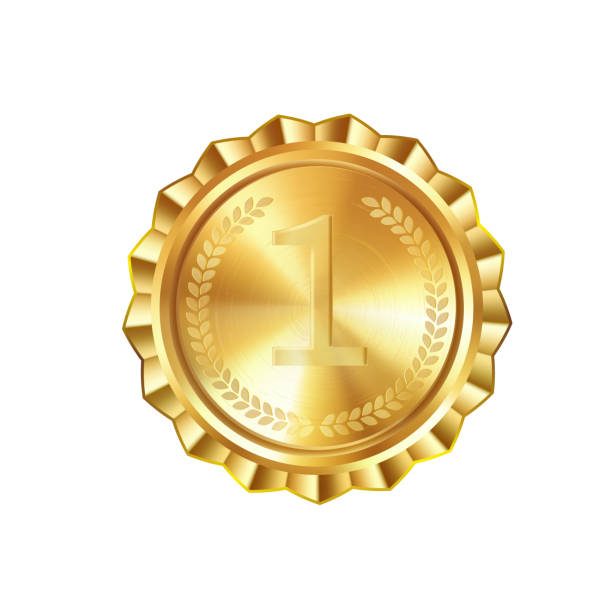 istock Realistic golden medal with engraved laurel wreath and number one. Versatile designs for custom awards and creative projects. 1500057373