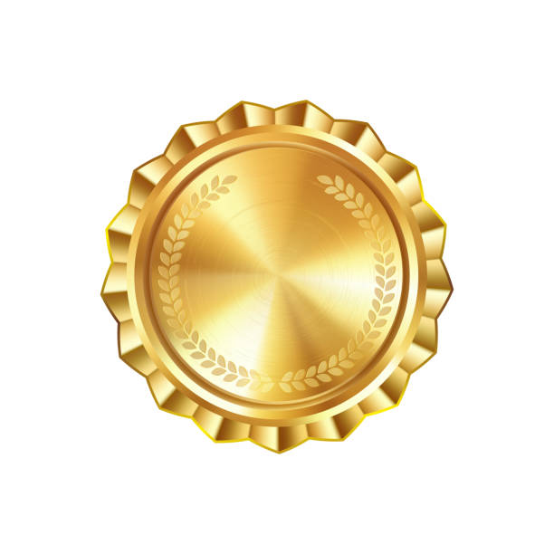 istock Blank golden medal template with engraved laurel wreath. Versatile designs for custom awards and creative projects 1500057405