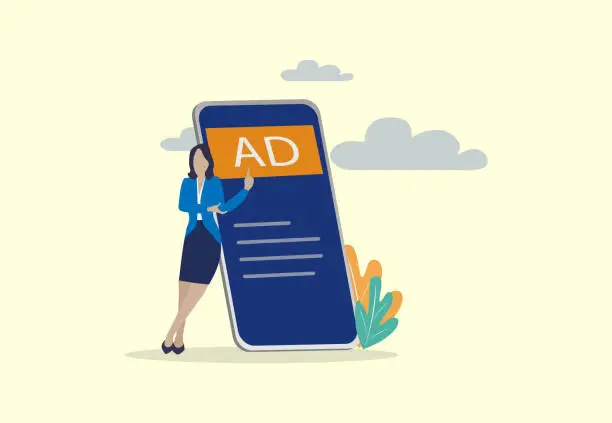 Vector illustration of Online advertising. People set display advertisements and banners to the webpage.