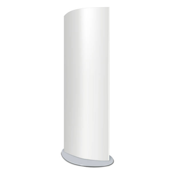 istock Curved trade show display stand vector mockup. Blank white standee realistic mock-up. Advertising banner template 1500062236