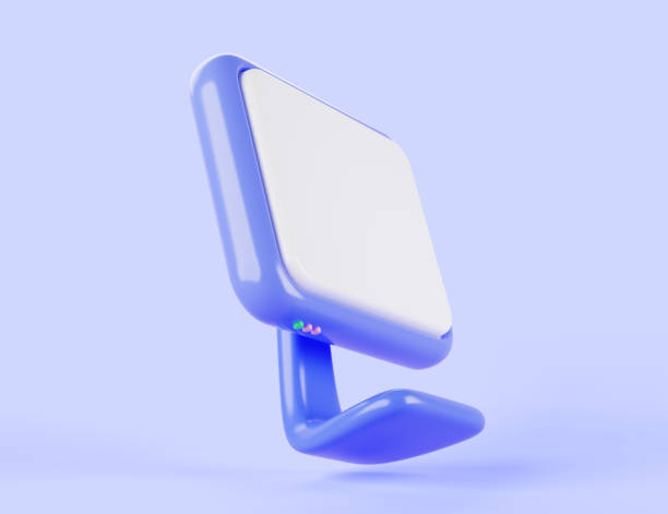istock Computer monitor icon with empty white screen side view 3d render. Cartoon mockup of desktop pc or television with blank display, digital device isolated on blue background 1500067900