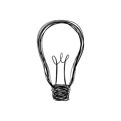 Hand drawn light bulb sketch. Electric light, energy concept. Doodle lighting concept and ideas.