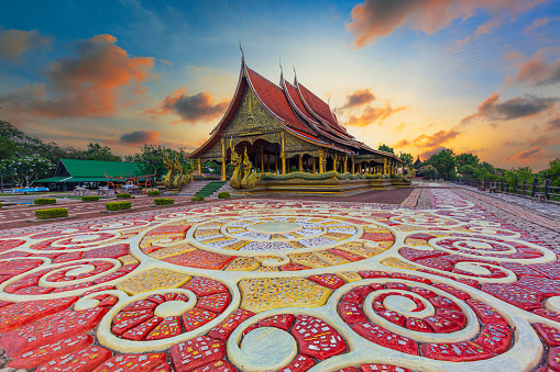 Amazing Temple Sirindhorn Wararam Phuproud in Ubon Ratchathani Province at twilight time,Thailand