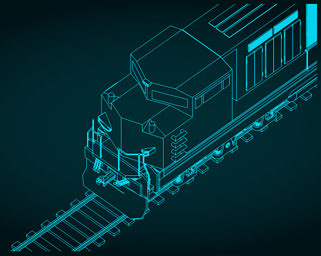 Stylized vector illustration of diesel locomotive close up