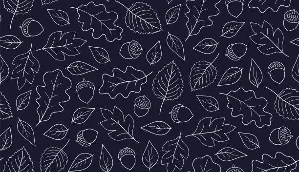 Vector illustration of Seamless autumn pattern with acorns and oak leaves