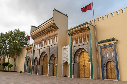 Famous golden main entrance of the Royal Palace in Fes, Morocco
