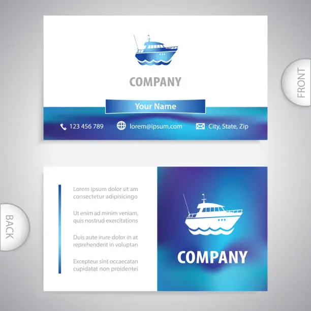 Vector illustration of business card - ocean cruise liner ship - boat for divers and fishermen - company presentations