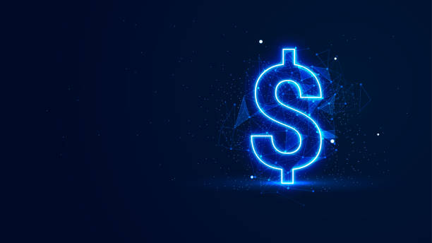 istock Futuristic glowing dollar sign with plexus lines and glitter particles. A dollar symbol in the neon light style. 3D abstract copy space in the night concept. Digital technology background 1500073726