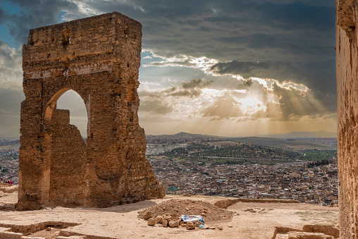 Remains of the ancient Merinid tombs on a near downtown Fes, Morocco