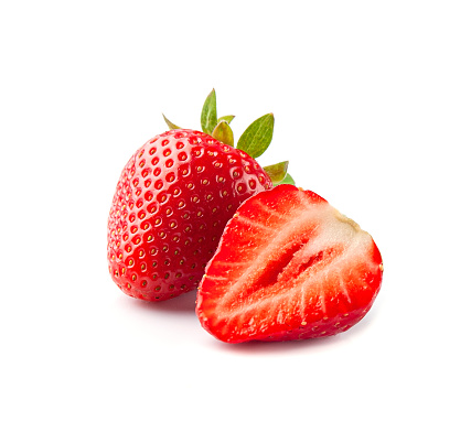 Strawberry fruits on white backgrounds. Healthy food ingredient.