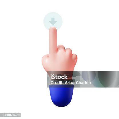 istock 3d hand gesture scrolling on touchscreen. Isolated on white background. 1500077678