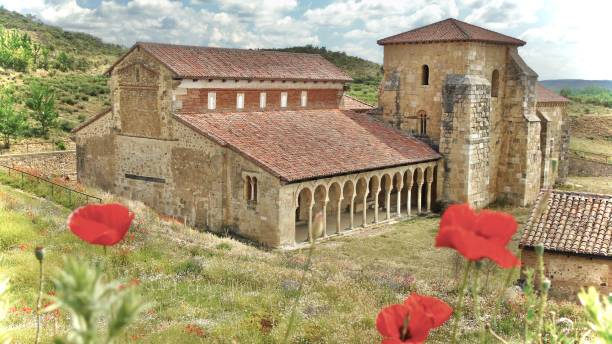 the monastery of san miguel de escalada was consecrated in the year 951, in león, spain. taking a driving tour of león & castile spain. romanesque stock pictures, royalty-free photos & images