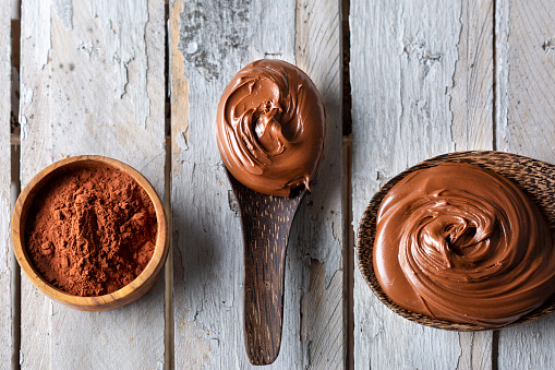Chocolate spread and cocoa powder