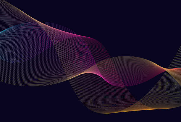 istock Abstract background, wave lines, pink, blue, yellow, purple on dark blue background. 1500080479