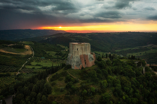 The Rocca di Tentennano the medieval tower that dominates the village of Rocca d'Orcia Tuscany Italy