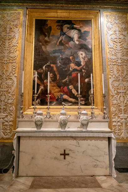 Malta, Valletta, the Conversion of St Paul in the French chapel of the Cathedral in Valletta, the church of the Knights of Malta. Valletta, Malta, 4 May 2023. Painting by Mattia Preti of the Conversion of St Paul in the French chapel of the Cathedral in Valletta, the church of the Knights of Malta. st paul cathedral la valletta malta island stock pictures, royalty-free photos & images