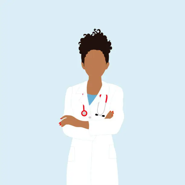 Vector illustration of black female doctor standing