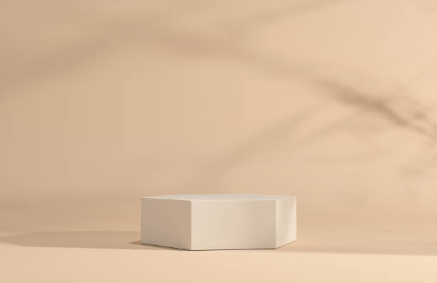 istock Product Podium - Beige Hexagonal Podium, Shadowy Beige Background. 3D Illustration 1500084726
