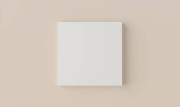 istock Product Podium - White Square Podium, Beige Background, Flat Lay 3D Illustration 1500085642