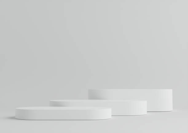istock Product Podium - White Oblong Podiums, White Background. 3D Illustration 1500085683
