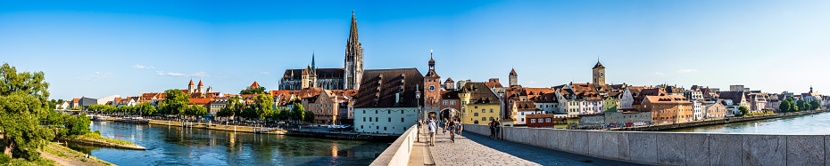 Regensburg, Germany - June 12: historic buildings at the famous old town of regensburg - bavaria on June 12, 2023