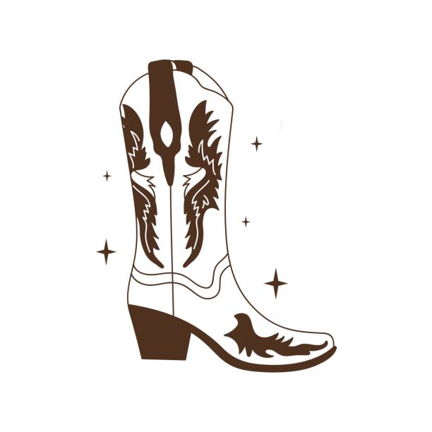 Retro Cowgirl boots with ornament. Cowboy western and wild west theme. Retro Cowgirl boots with ornament. Cowboy western and wild west theme. Vector isolated white and black design for postcard, t-shirt, sticker etc. theme wild wild west stock illustrations