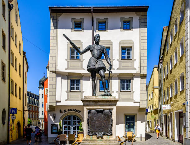 Regensburg, Germany - June 14: historic buildings at the famous old town of regensburg - bavaria on June 14, 2023