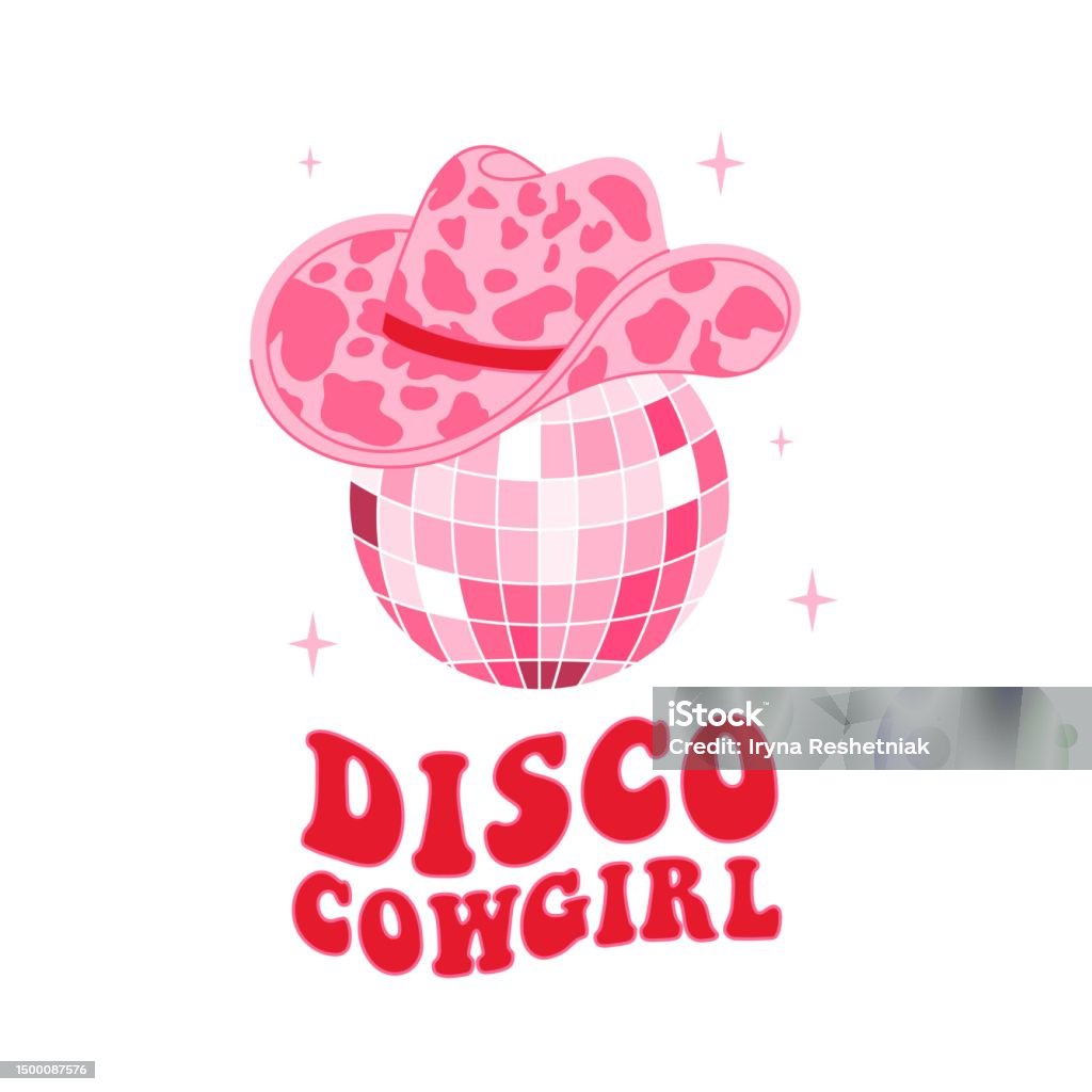 Retro Pink Cowgirl Hut Mit Discokugel Disco Cowgirl Zitate