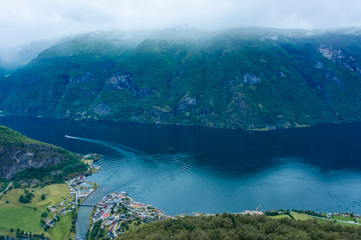 Beautiful view of the Aurland Fjord from Stegastein lookout, Norway
