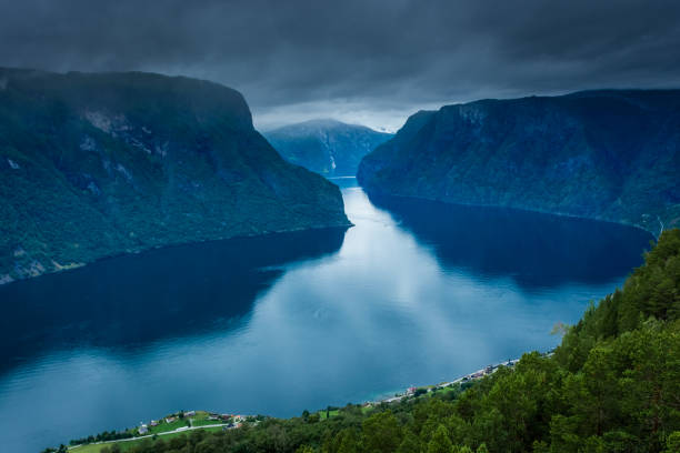 Beautiful view of the Aurland Fjord from Stegastein lookout,  Norway Beautiful view of the Aurland Fjord from Stegastein lookout, Norway stegastein viewpoint stock pictures, royalty-free photos & images