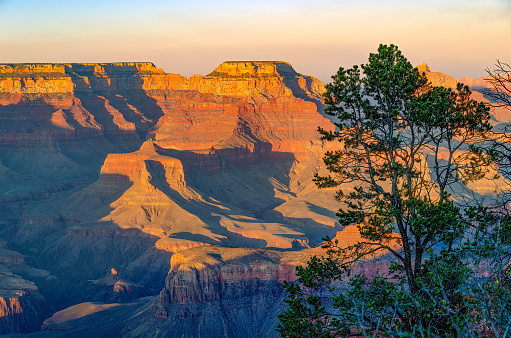 Grand Canyon vista from the spectacular south rim in Arizona of southwestern USA, in North America. Nearby cities are Phoenix, Sedona, Flagstaff, Arizona, Las Vegas, Nevada.