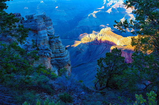 Grand Canyon vista from the spectacular south rim in Arizona of southwestern USA, in North America. Nearby cities are Phoenix, Sedona, Flagstaff, Arizona, Las Vegas, Nevada.