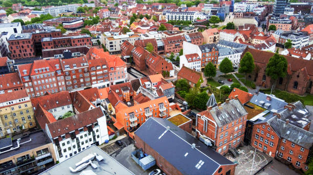 Aerial view on Odense - secont city in Denmark