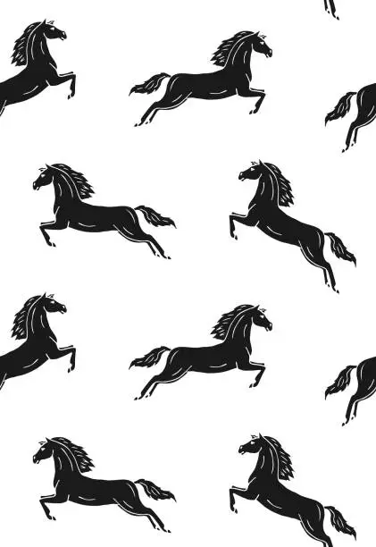 Vector illustration of Vector seamless pattern of hand drawn sketch dressage horse jumping silhouette