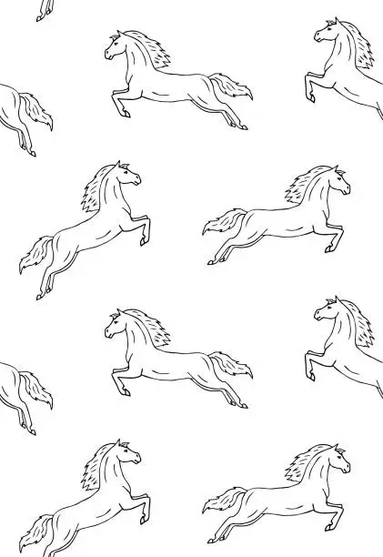 Vector illustration of Vector seamless pattern of hand drawn sketch dressage horse jumping