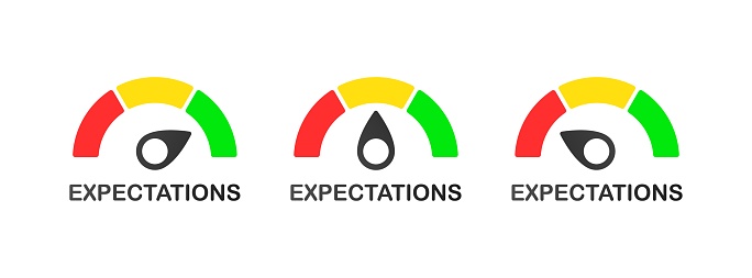 Expectations. Flat, color, Expectations icon, Expectations scale. Vector icons.