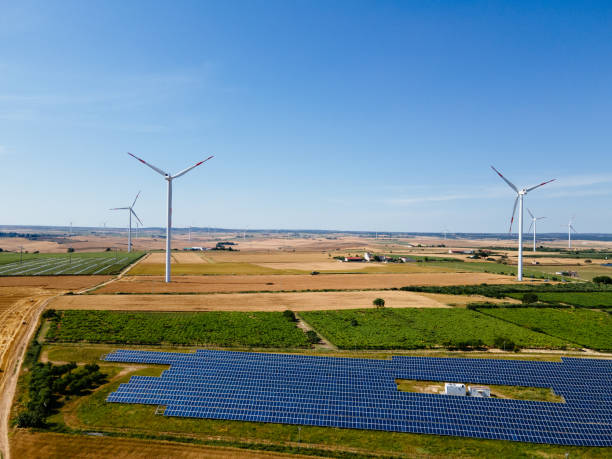 istock Solar panels producing sustainable resources and environmentally friendly energy 1500099971