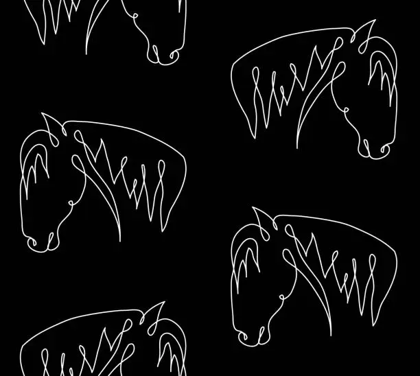 Vector illustration of Vector seamless pattern of hand drawn one line horse head